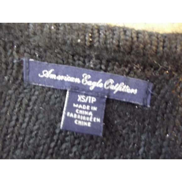 American Eagle Sweater Size XS Black shimmer Long cascading open front Cardigan - Picture 3 of 11